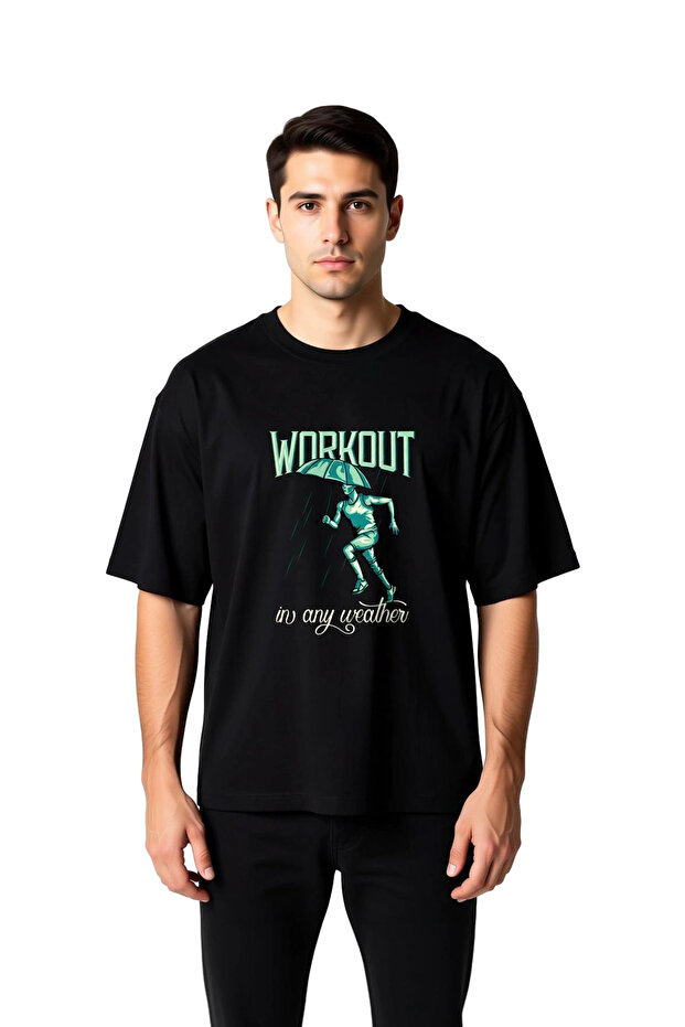 Men's Oversize Printed T-Shirt Training Motto in Every Air Condition Digital Print Relaxed Fit Casual Modern