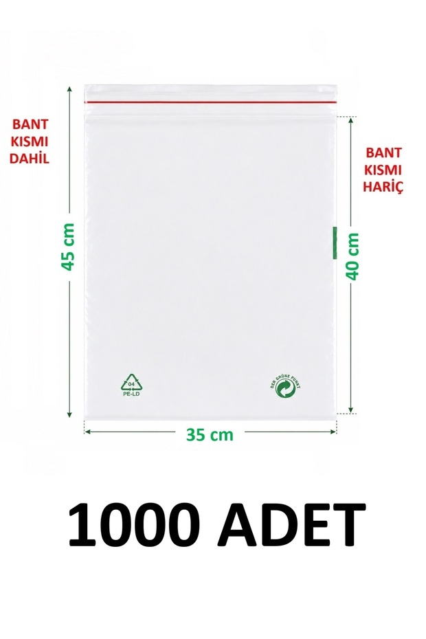1000 Pieces 35X40+5 cm Transparent Green Recyclable Adhesive Nylon Bag 35X45 Green Recycle Bag