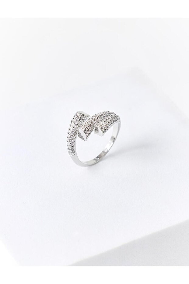 Silver Color Spiral Design Modern Ring with Stones