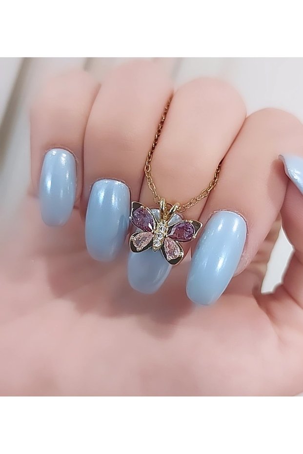 316L Pvd Steel Crystal Stone Design Butterfly Necklace