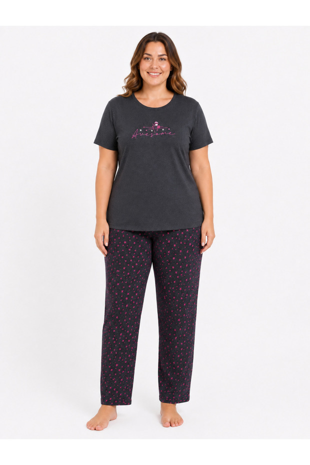 Large Size Women's Summer Short Sleeve Awesome Anthracite Pajama Set