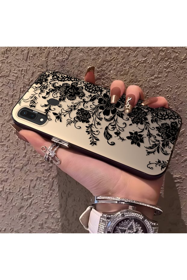 Samsung Galaxy A30/A20 Compatible Elegant Black Lace Flower Pattern Case, High Quality Phone Case