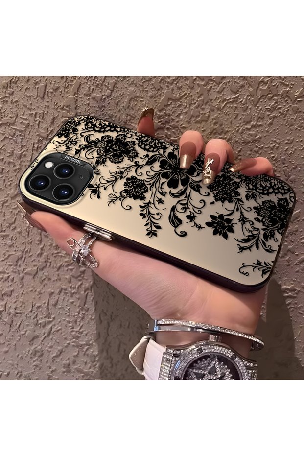 Elegant Black Lace Flower Pattern Case Compatible with iPhone 11 Pro Max, High Quality Matte Phone Case