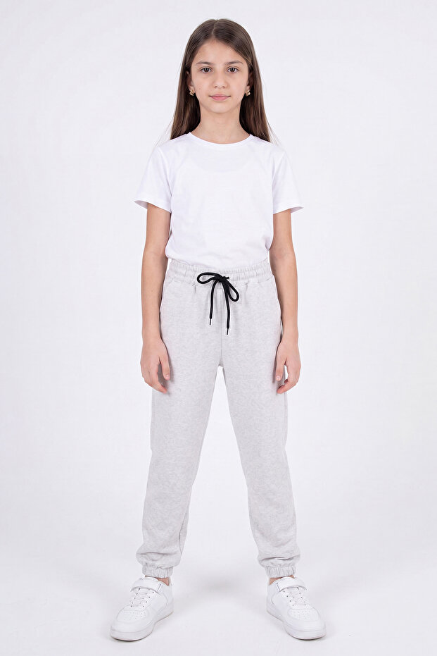Girls' Double Pocket Elastic Cuffed Straight Jogger Sweatpants