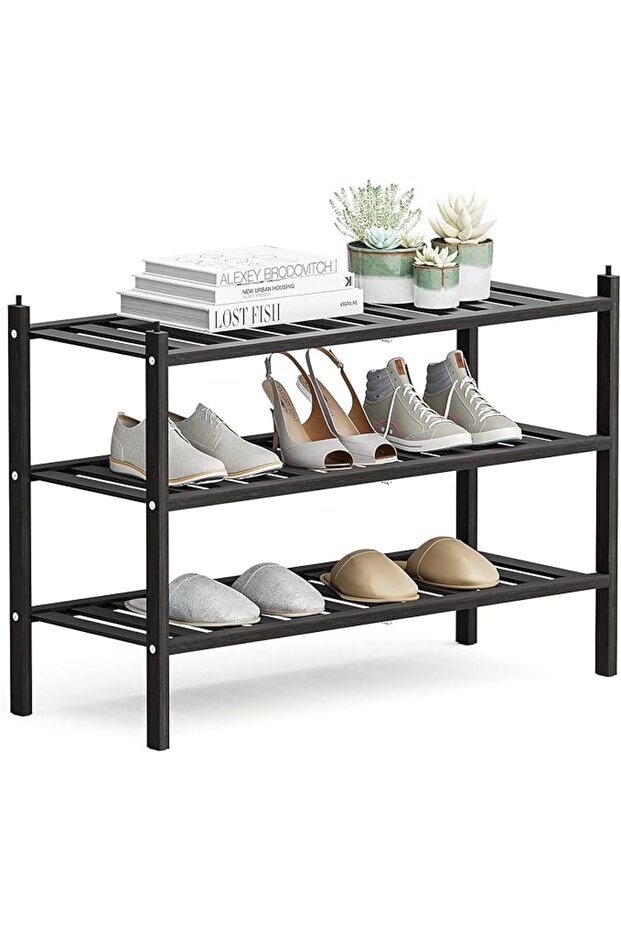 Dranixly 2-Tier Shoe Rack, Bamboo Stackable Shoe shelf Storage Organizer, Shoe Stand for Closet, Ent