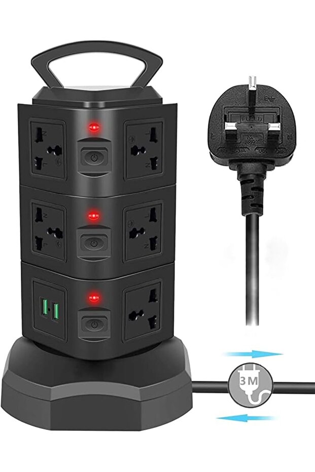 شريط طاقة عالمي من نيكومي مع 2 منفذ USB و7 مقابس، حماية من التيار المفاجئ متعدد الوظائف