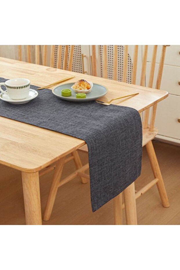 Home linen table runner, 30x180 cm, exquisite handmade coffee table runner - glossy black.