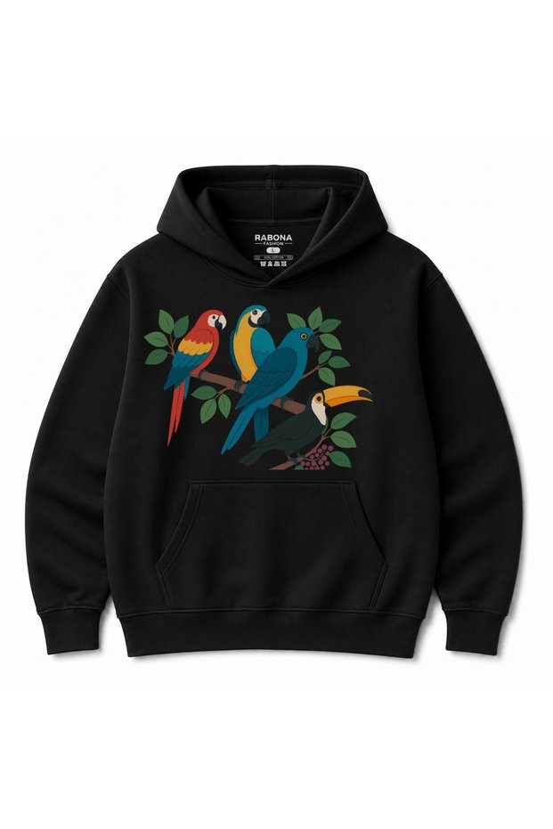 Exotic Tropical Jungle Residents Printed Hooded Hoodie