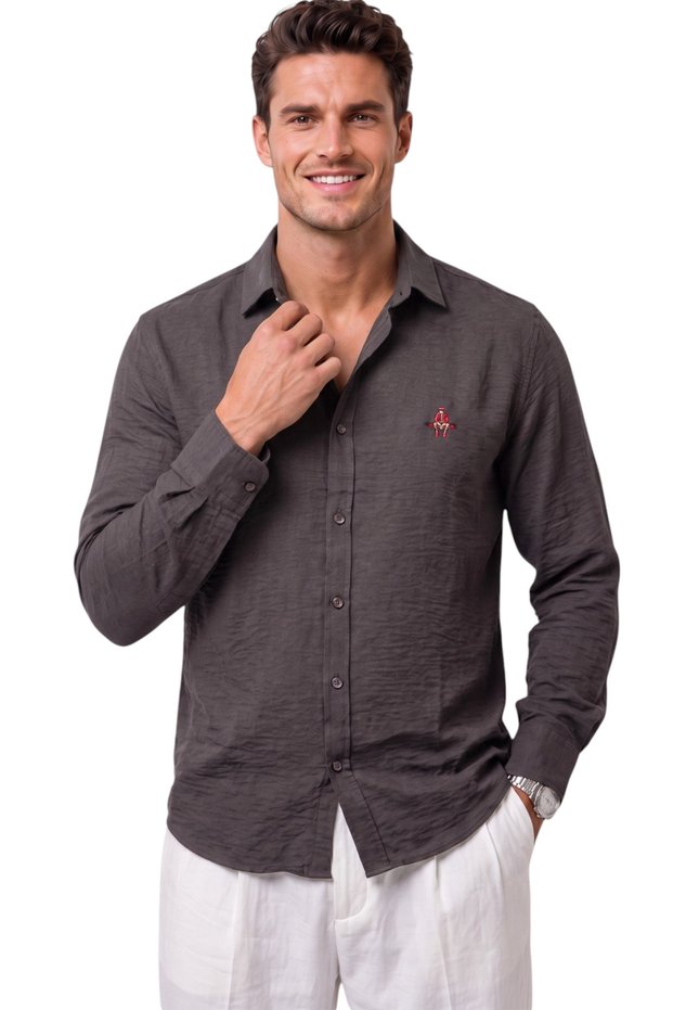 Men's Smoked Wrinkle-Free Shirt Relaxed Fit 97% Cotton Lycra Embroidered 2602631