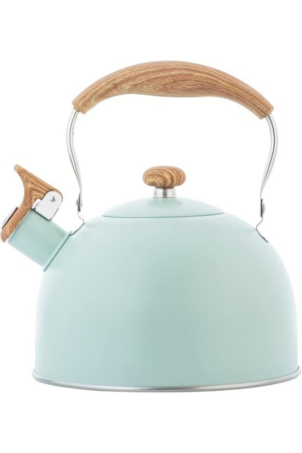 2.5L Whistle Kettle - Wood Grain Anti-Scalding Handle - Whistle Function - Black Buzzer - Suitable for Gas and Induction Cooktops