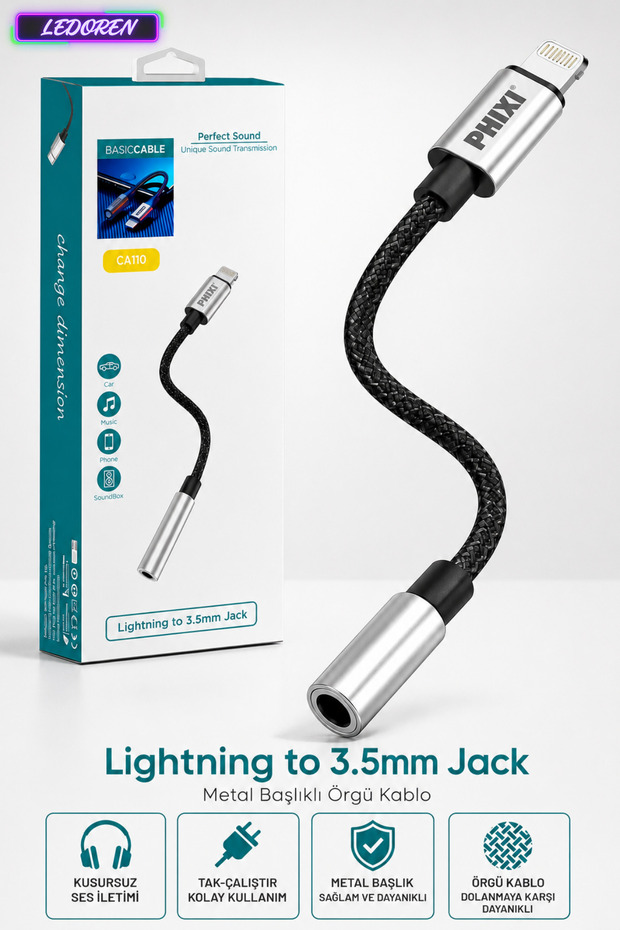 Basic Ca110 Metal Headed Braided Lightning to 3.5mm Jack Converter Cable