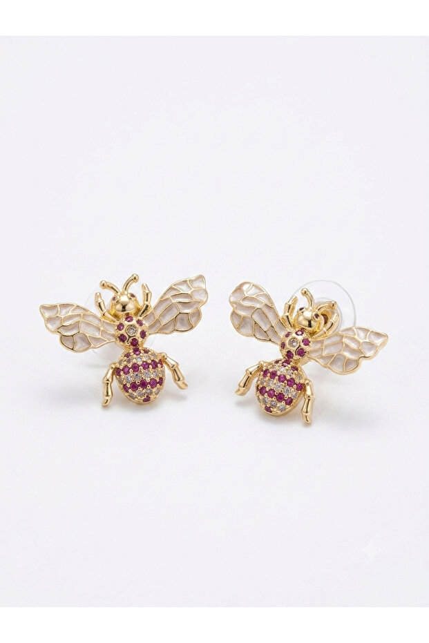 Bee Figured Design Earrings with Zircon Stones