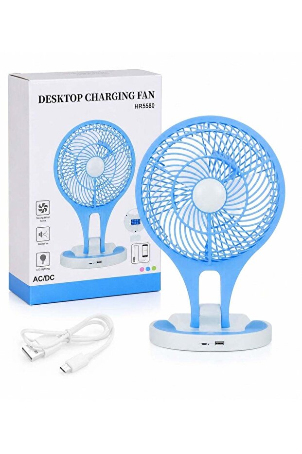 Desktop Charging Fan, AC/DC Powered Portable Fan with LED Light and Silent Operation