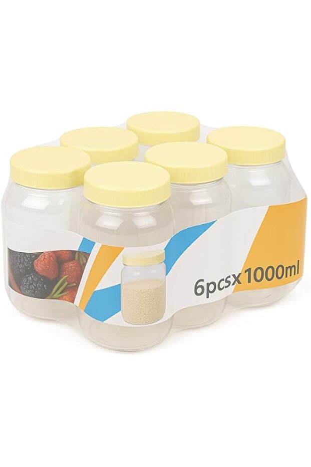 PET Jar 1000 ML 6PC Set, Clear Plastic Storage Containers with Lids for Kitchen, Pantry, Food Storage
