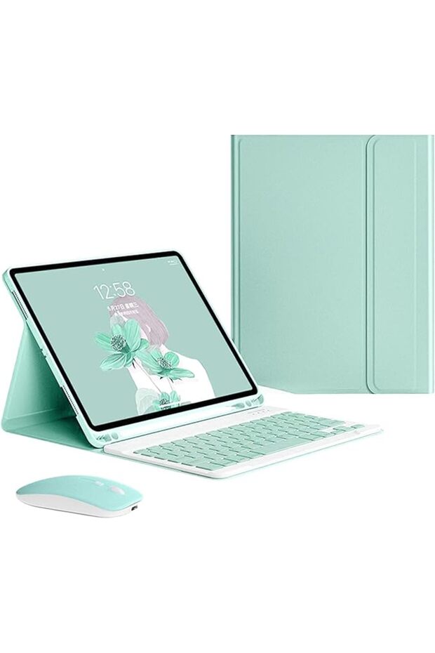 جراب iPad مع لوحة مفاتيح وماوس لأجهزة iPad مقاس 10 و10.9 و11 بوصة، لوحة مفاتيح تعمل باللمس قابلة للفصل، غطاء ذكي رفيع