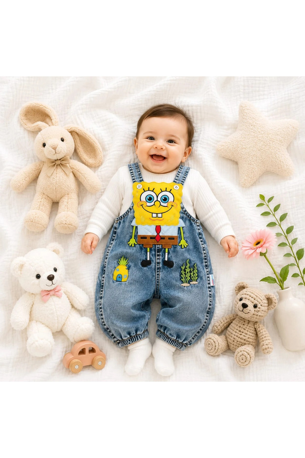 Sponge Bop Detailed Soft Denim Slopet with Inner Pockets