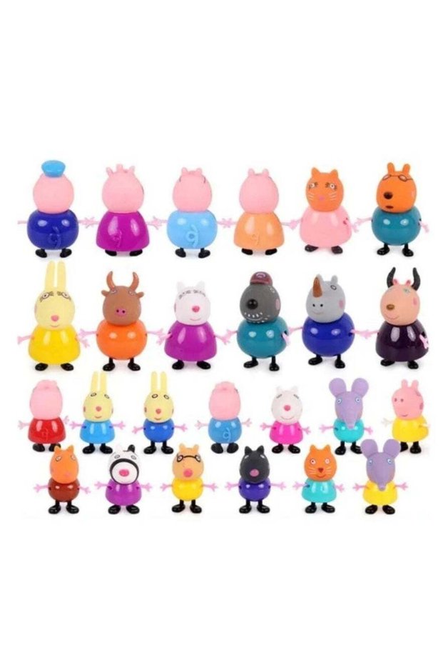 Pig Family & Friends Toy Set - Peppa-Pig, Friends & Family 25 Piece Large Figure Pack- Includes Peppa, George, Mummy, Daddy, Grandpa & Classmates - Cake Toppers & Birthday Gift for Kids 3+