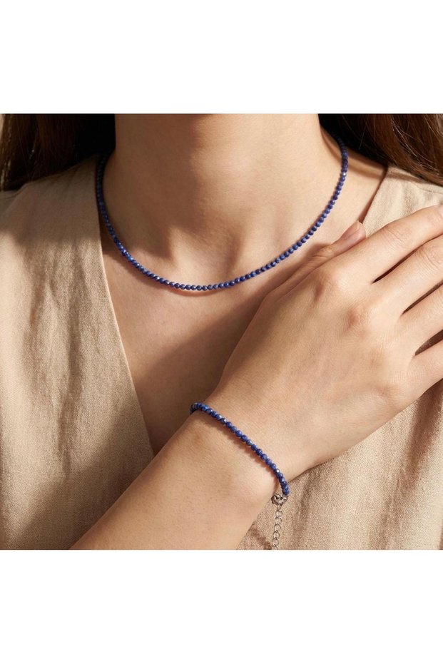 Natural Lapis Lazuli Necklace and Bracelet Set - with Stainless Steel Apparatus