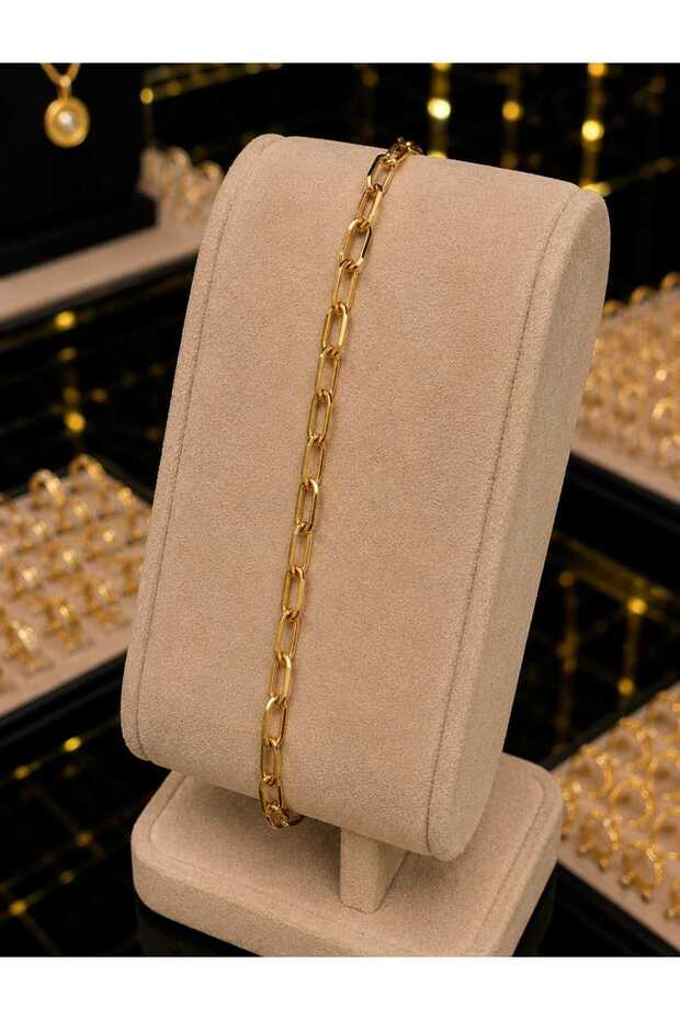 Gold Paperclip Chain Steel Bracelet – Women's Bracelet with Rectangular Rings