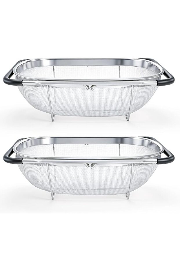 2 Pack Over the Sink Oval Colander for Kitchen, Collapsible Colander with Expandable Rubber Handles,