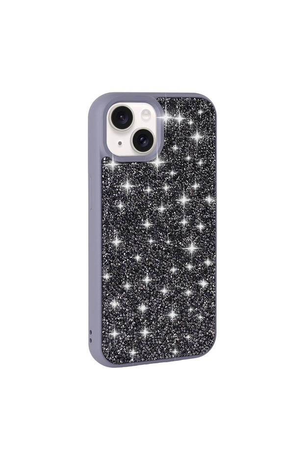 iPhone 15 Case Glittery Diamond Stone Camera Raised Silicone
