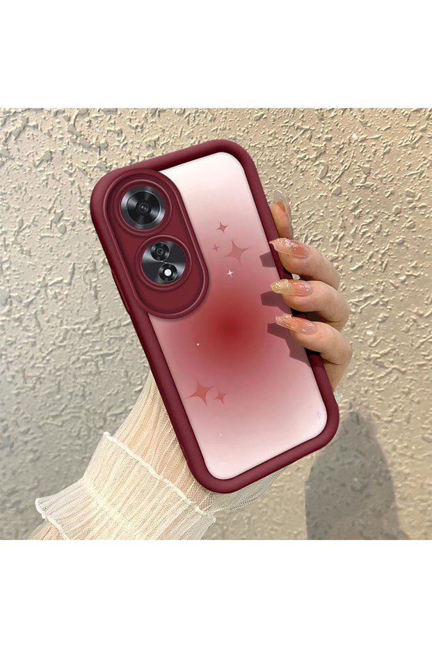 Oppo A60 Compatible Maroon Blur Gradient Star Pattern Silicone Case, Aesthetic Shock Resistant