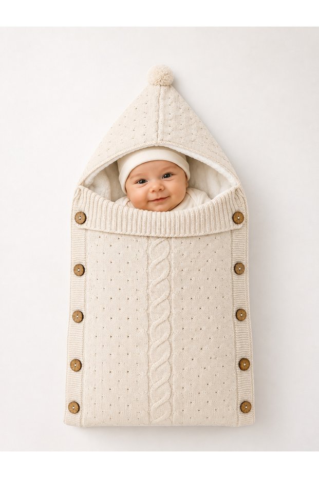 Soft Baby Swaddle with Hood – Knitted Knitwear Swaddle Blanket