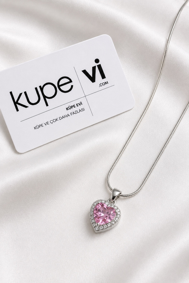 Pink Heart Zircon Stone Stainless Steel Women's Necklace