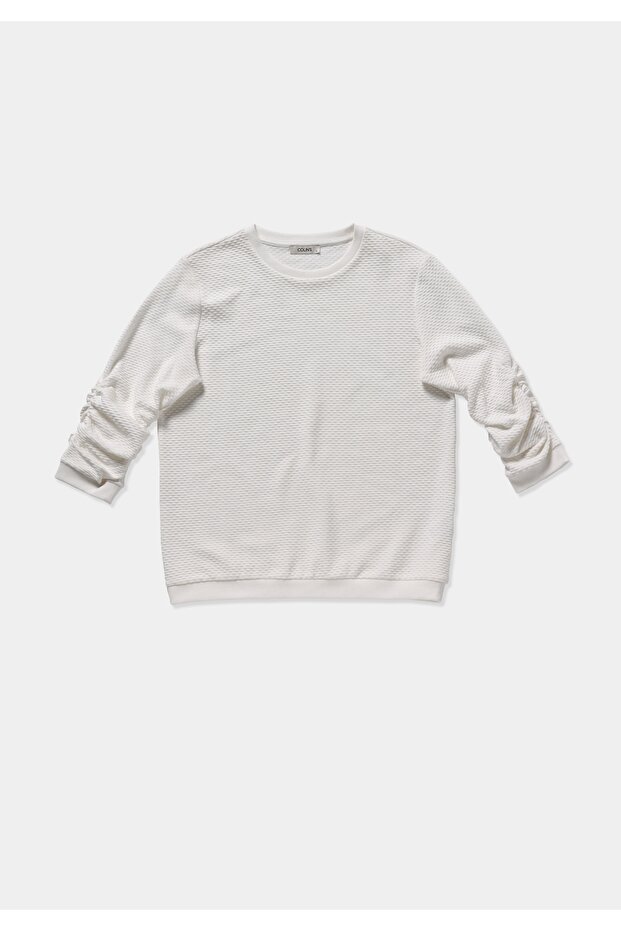 Regular Fit Round Neck Plain Women's White ¾ Sleeve T-Shirt