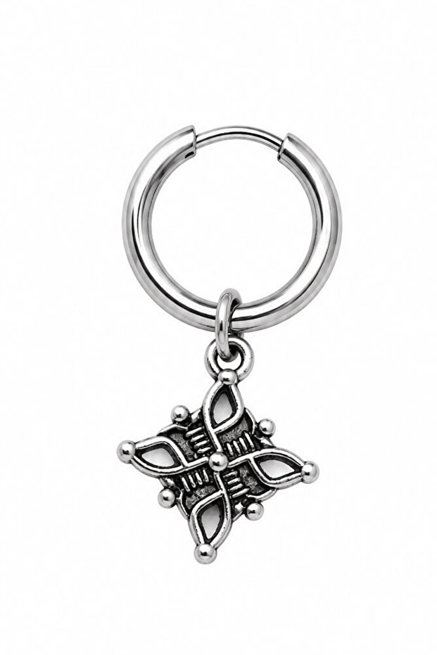 Unisex Silver Color Steel Dangle Authentic Celtic Motif Hoop Earrings 1 Piece