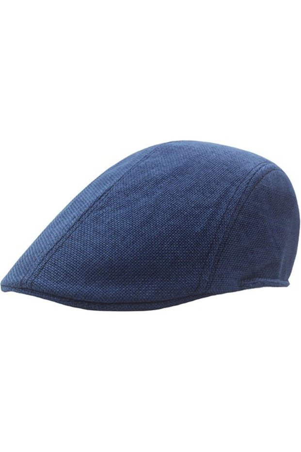 Men's faux cotton and linen beret, breathable baseball cap, British newsboy blue.