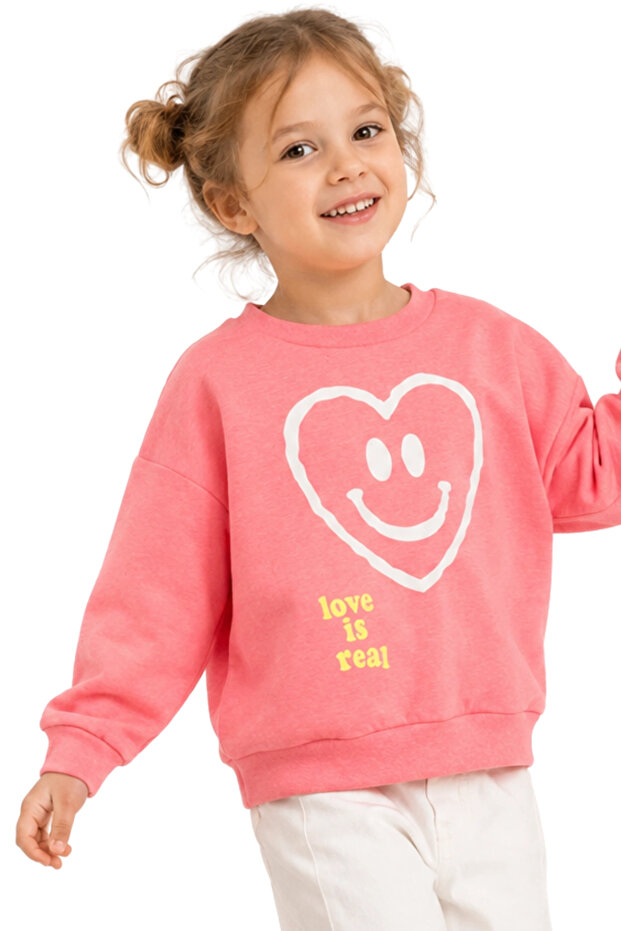 Girls' Sweatshirt Pink Long Sleeve Letter and Heart Patterned Children's Sweatshirt