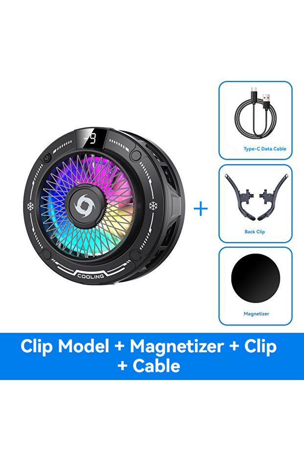 k38-black NEW Semiconductor Magnetic Clip Phone Cooler with Digital Display Temperature RGB Lights C