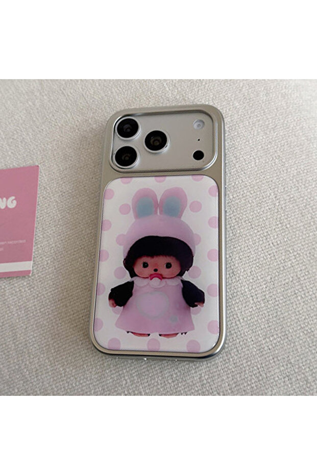 iPhone17 Pro Max 1 Cartoon Pink Polka Dots M-Monchhichis Electroplated Drip Glue Phone Case For iPho
