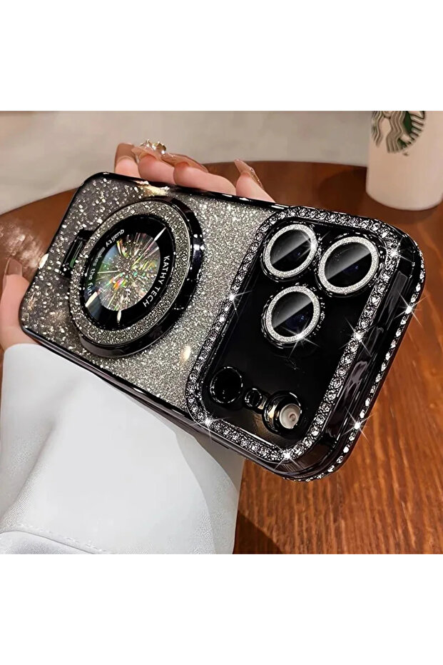 غلاف هاتف مغناطيسي شفاف لامع مرصع بالألماس باللون الأسود لهاتف iPhone 17 Pro Max، متوافق مع هواتف iPhone 17 و16 و13 و17 و16 و17 ...