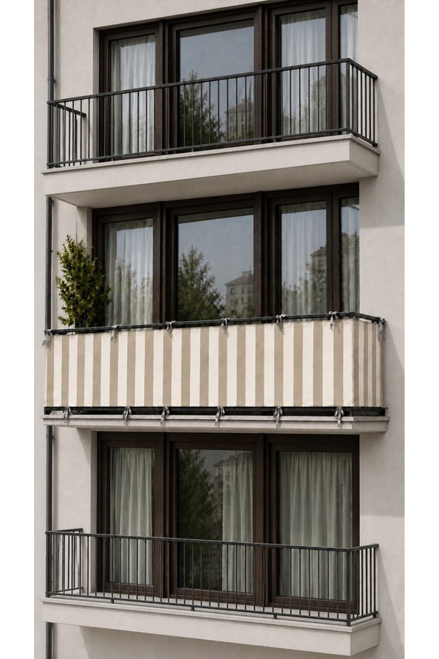 Beige Cream 4-Sided Lace-Up Balcony Iron Curtain, Durable Outdoor Balcony Curtain That Provides Privacy