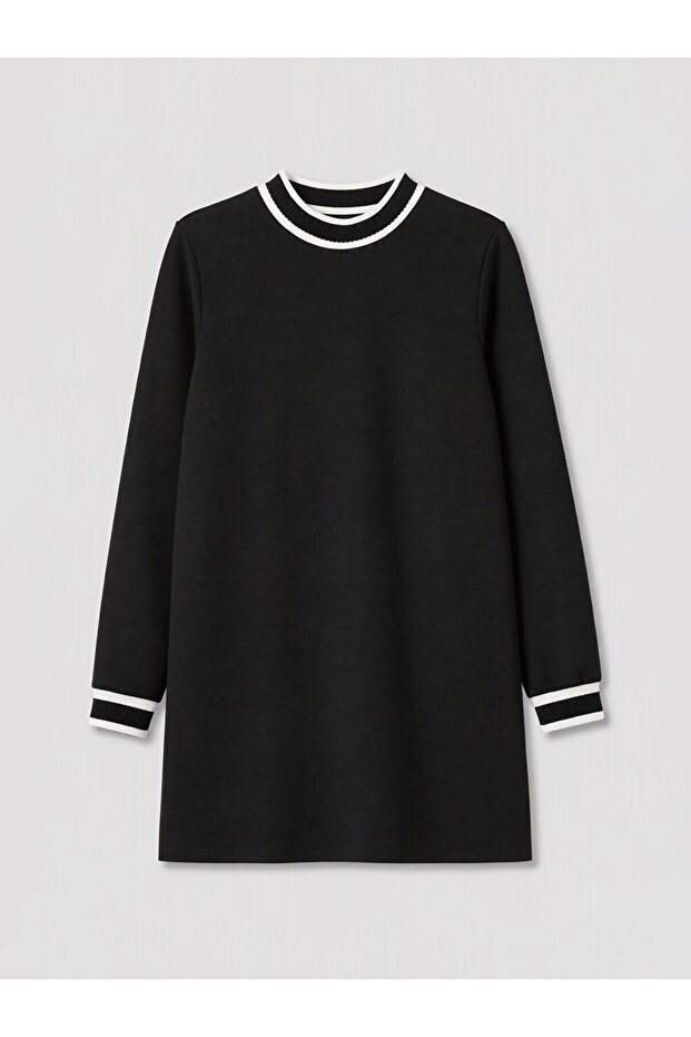 Black Stripe Detailed Soft Touch Women's Sweatshirt Tunic