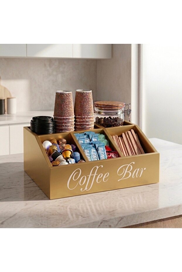 منظم زاوية القهوة الخشبي المودرن - خشب MDF تايلاندي بصبغ ناري فاخر | Coffee Bar Organizer