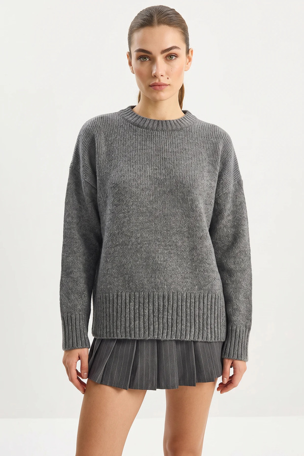 Women's Crew Neck Oversize Knitwear Anthracite Sweater