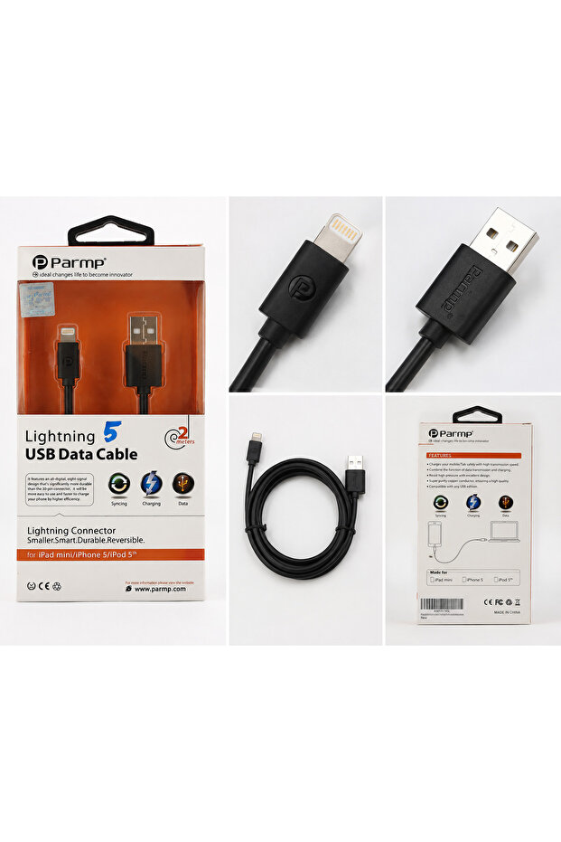 Lightning USB Data Cable 2m – Charging, Syncing & Data Transfer Cable for iPhone & iPad–Black