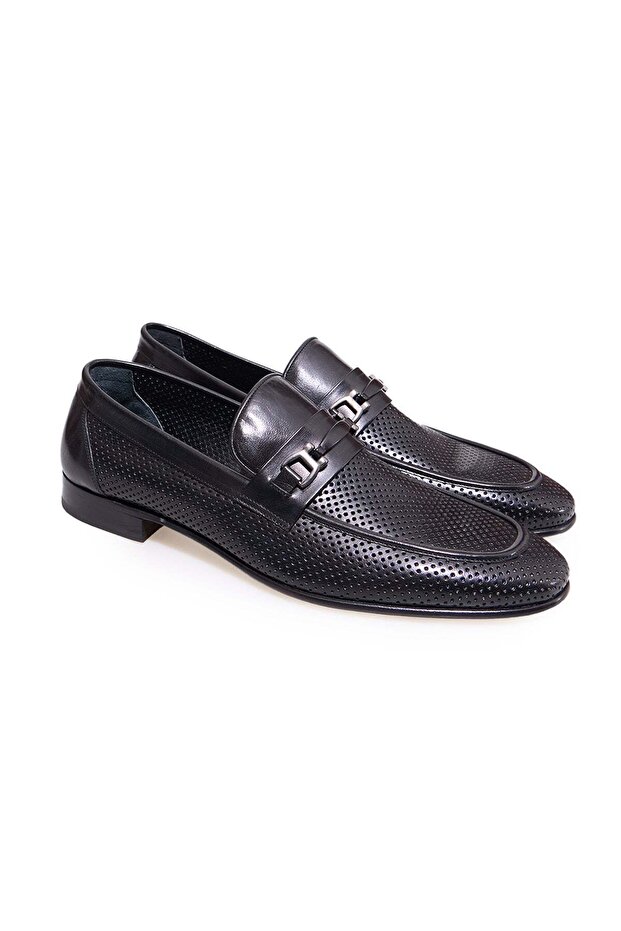 Black Color Laceless Genuine Leather Leather Sole Men's Shoes