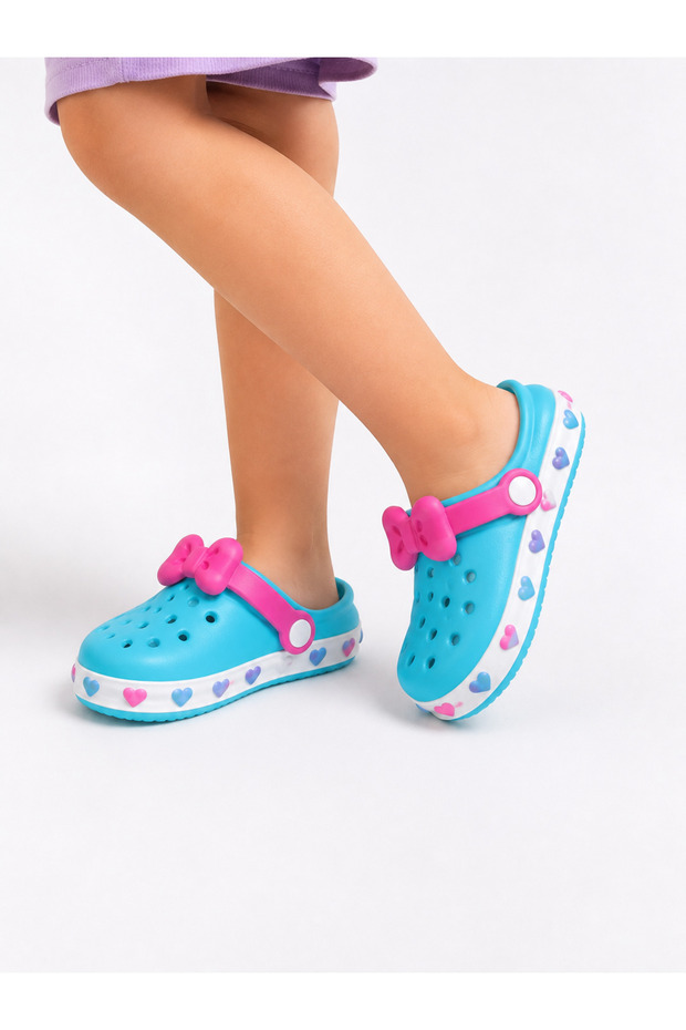 Akınalbella Girls' Mint Ribbon Closed-Toe Slippers