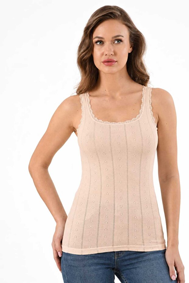 5 Pieces Women's Guipure Detailed Thick Strap Jacquard (Transfered) 100% Cotton