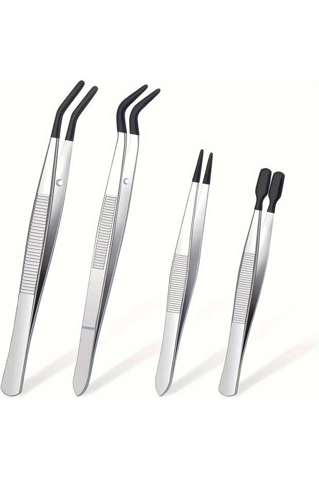 Black 4pcs 1/2/4 Pieces Tweezers With Tips Tweezers PVC Silicone Coated Non Marring Flat Tip B...