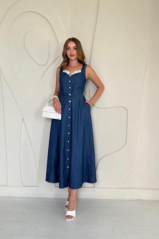 Blue Zero Sleeve Tencel Dress