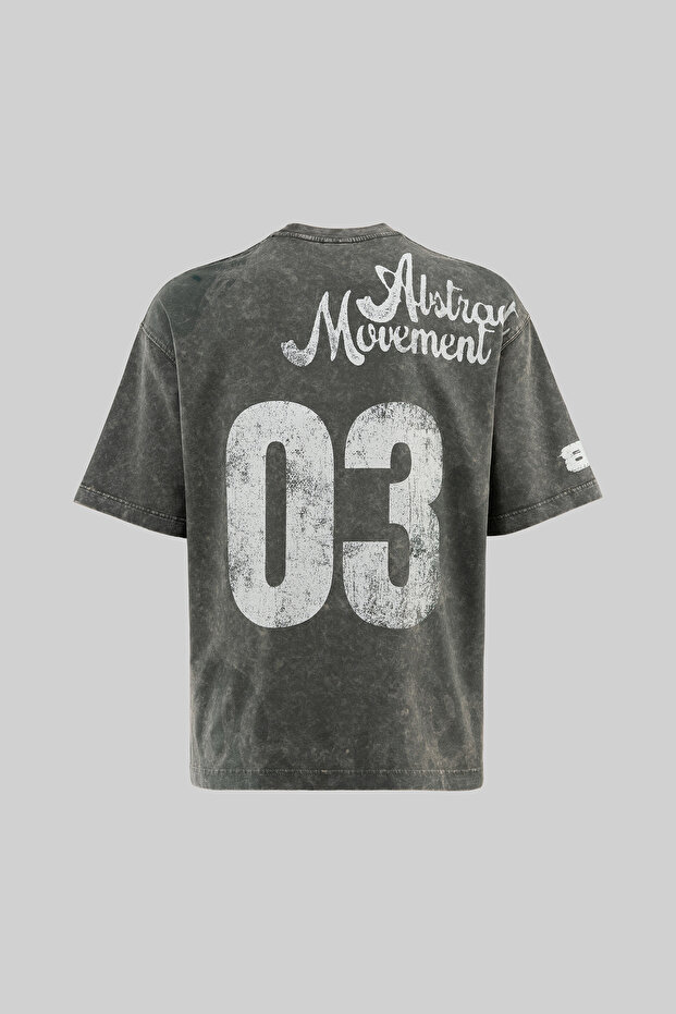 Men's Abstract Movement Printed Washable Oversize T-Shirt Khaki