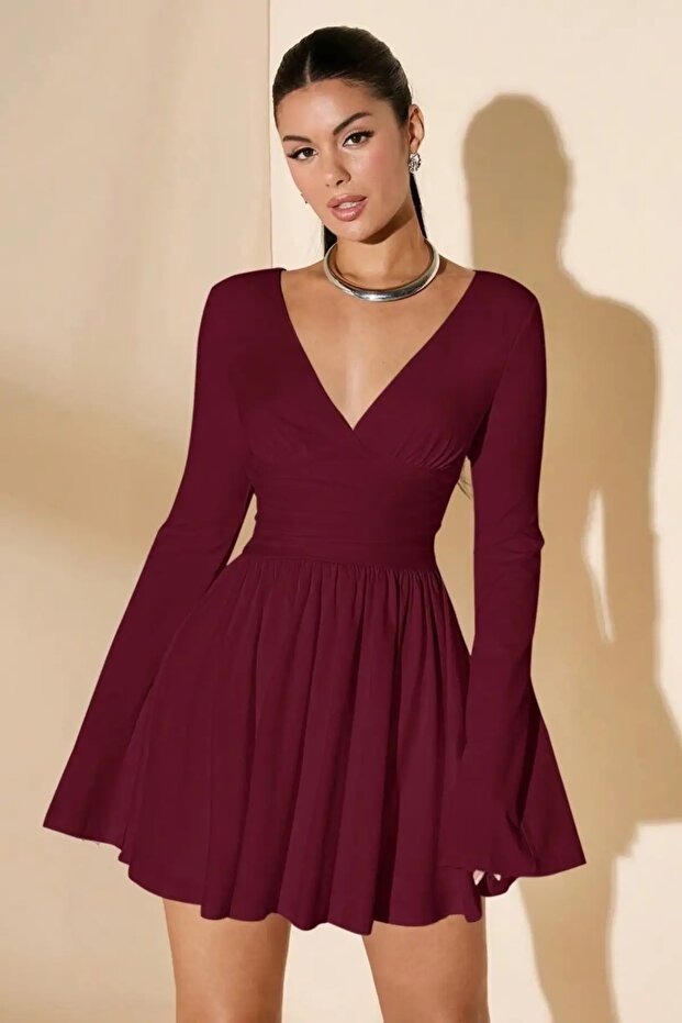 Double Breasted Collar Spanish Sleeve Long Sleeve Mini Dress Jt9195