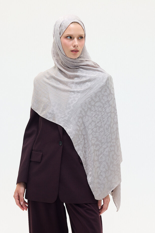 Italian Jacquard Shawl Leopard Pattern - Mink