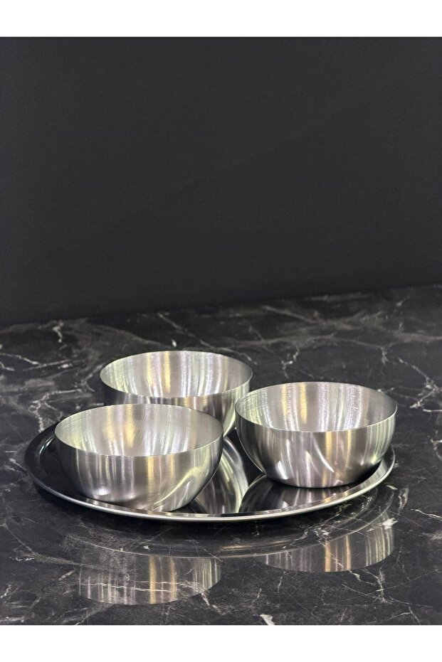 Stainless Steel Valeran Silver Tray Sauce Bowl and Snack Bowl Presentation Set - 4 Pieces