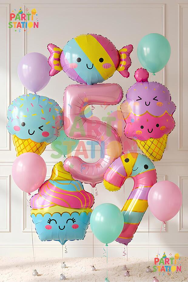 Cupcake Ice Cream 5 Years Old - 12 Piece Balloon Set Candy Ice Cream Candy Balloon Ice Cream Concept Birthday Balloon Set